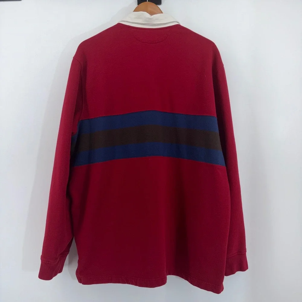 Polo Ralph Lauren Mens XL Red Striped Long Sleeve Rugby Shirt Fleece Pony Logo
